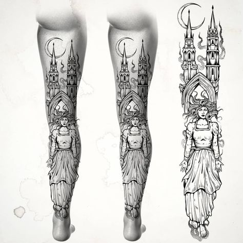 Witchy Leg Tattoos, Back Of Leg Tattoos, Witch Legs, Pagan Art, Blackwork Tattoo, Leg Tattoos, Blackwork, Inspire Me, Tatting