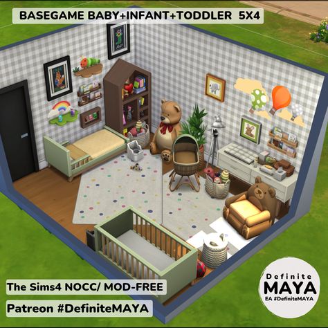 Sims 4 Nursery Ideas Base Game, Basegame Bedroom Sims 4, Sims 4 Infant Bedroom, Sims 4 Base Game Room Ideas, Sims 4 Toddler Room, Sims Apartment, Sims4 Ideas, Sims4 Builds, Sims Rooms