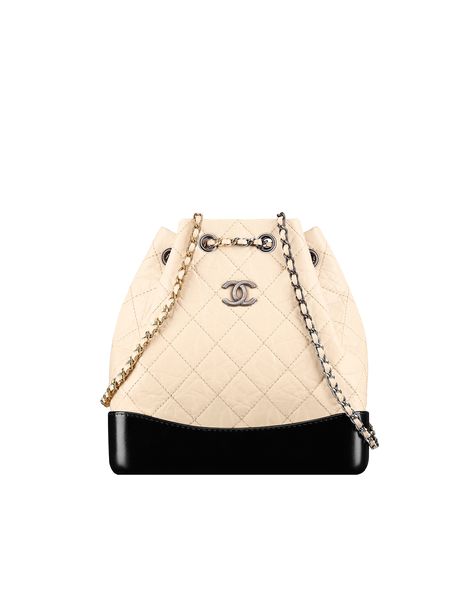 CHANEL's GABRIELLE backpack, aged calfskin, smooth calfskin, silver-tone & gold-tone metal-beige & black - CHANEL Mochila Chanel, Tas Lv, Tas Chanel, Tas Hermes, Tas Mini, Chanel Backpack, Fall Handbags, Tas Fashion, Gabrielle Chanel