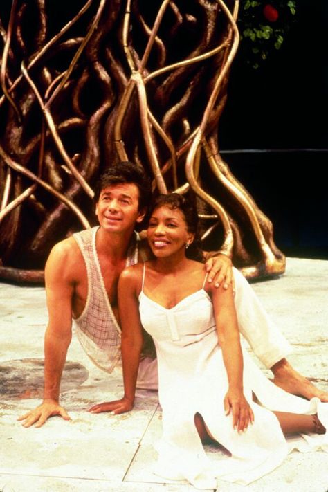 Adrian Zmed and Stephanie Mills, Children of Eden, Paper Mill Playhouse 1997 Children Of Eden, Stephanie Mills, Paper Mill, White Costumes, Adam And Eve, Simple White, Religious Art, Eden, Flapper Dress