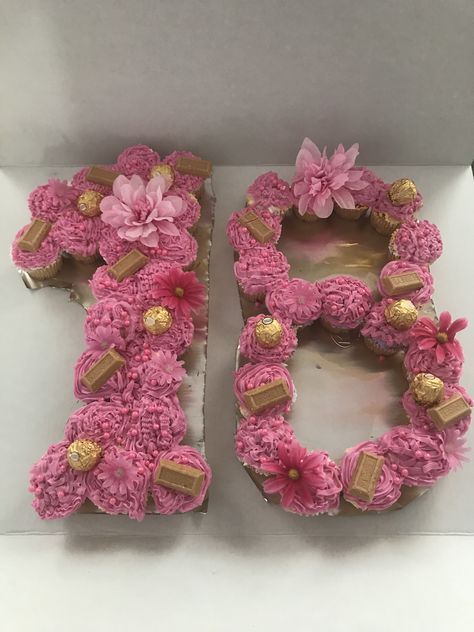 Number With Cupcakes, Number 13 Cupcakes, Cupcake Birthday Cake Number, 16 Cupcake Cake Number, Number Cake Cupcake, Cupcake 18th Birthday, 18th Birthday Cupcakes Ideas, Cupcake Number Cake, Number Cupcake Cake