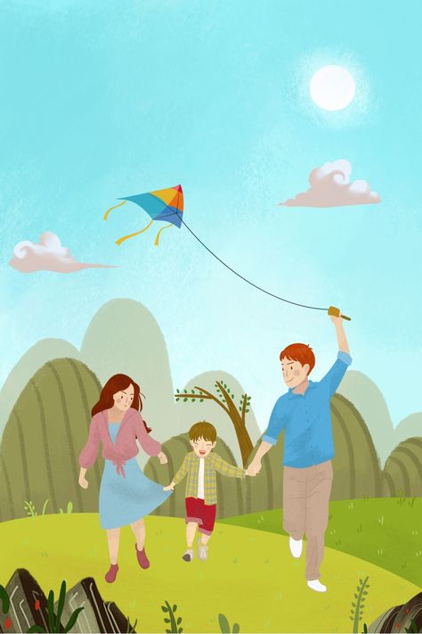 Cartoon Fresh Family Of Three Travel Kite Poster Background Three Family Pictures, Walking Cartoon, Bulletin Journal, Cartoons Hd, Family Background, Ppt Background, Background Cartoon, Spring Family, Muslim Kids