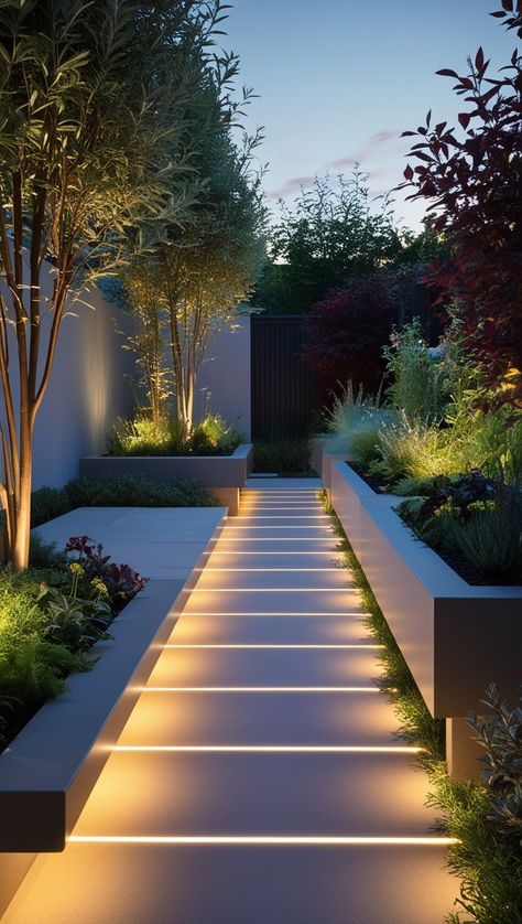 Transform your urban outdoor space with contemporary modern garden design ideas that bring nature into the city with innovative and stylish solutions. Small Modern Gardens, Garden Contemporary Design, Home Garden Aesthetic Modern, Outside Landscape Ideas, Simple Home Garden Ideas, Modern Minimalist Landscape Design, Front Door Walkway Ideas, Modern Raised Garden Beds Contemporary Landscape, Perimeter Garden