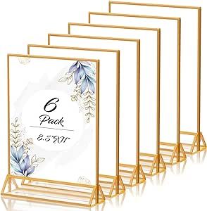 PPH-Sisy Acrylic Sign Holder 8.5X11 Gold Picture Frame Double Sided Acrylic Frame Plastic Sign Holder Display Stand for Wedding Table Numbers Menu Holder (6 Pack) Acrylic Sign Holder, Store Sign, Gold Picture Frame, Tabletop Picture Frames, Menu Holders, Acrylic Display Stands, Paper Stand, Gold Frames, Table Number Cards