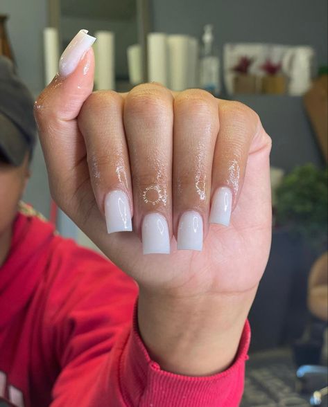 Short Creamy White Nails, Plain Milky White Nails, Powder White Acrylic Nails, Milk White Nails Short, Nut White Nails Acrylic, Creamy White Nails Acrylic, Medium Length White Nails, Shorties Nails Square Spring, All White Acrylic Nails