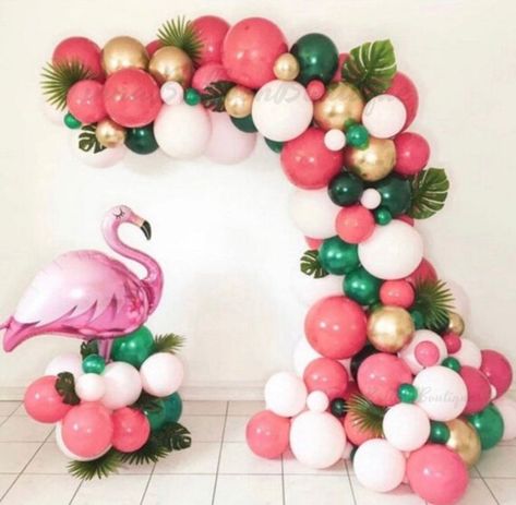 Flamingo Balloon Garland, Tropical Balloon Garland, Tropical Themed Party, Diy Flamingo, Flamingo Balloons, Flamingo Themed Party, Hawaiian Party Theme, Flamingo Art Print, Tropical Birthday Party