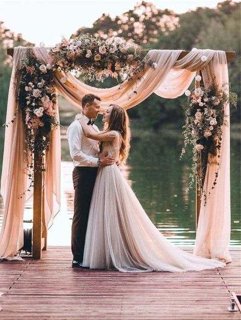 Floral and Fabric Wedding Arches Ceremony Backdrop Outdoor, Rustic Wedding Showers, Wedding Shower Decorations, Dusty Rose Wedding, Arch Decoration Wedding, Wedding Ceremony Backdrop, Ceremony Arch, Theme Color, Ceremony Backdrop