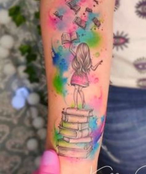 Book Inspired Tattoos, Teacher Tattoos, Book Lover Tattoo, Bookish Tattoos, Literary Tattoos, Female Sleeve, Tattoos For Lovers, Geniale Tattoos, Tatuaje A Color