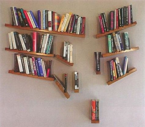 Some pretty awesome  book shelves.  I really want the falling one in the office. Creative Bookshelves, Cool Bookshelves, Fancy Design, Diy Wallpaper, Design Cool, Paper Designs, Book Storage, Shelf Ideas, Book Shelf