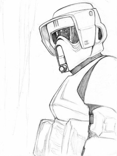 Star Wars Drawing Ideas, Scout Drawing, Star Wars Art Painting, Star Wars Art Drawings, Scout Trooper, Star Wars Painting, Drawing Stars, Star Wars Trooper, Return Of The Jedi