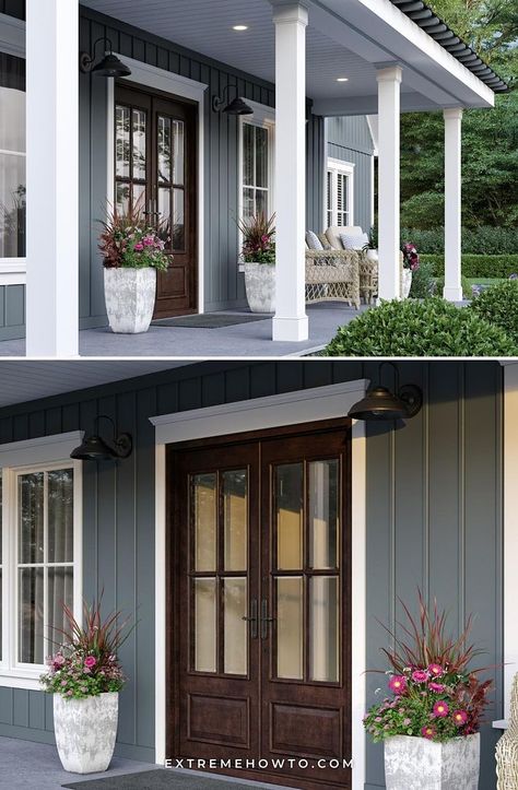 Aesthetic Flexibility, Best Exterior House Paint, Modern Farmhouse Ideas, Interior Wall Colors, Trim Options, Add A Room, Farmhouse Exterior Design, Dark Modern, Stucco Homes