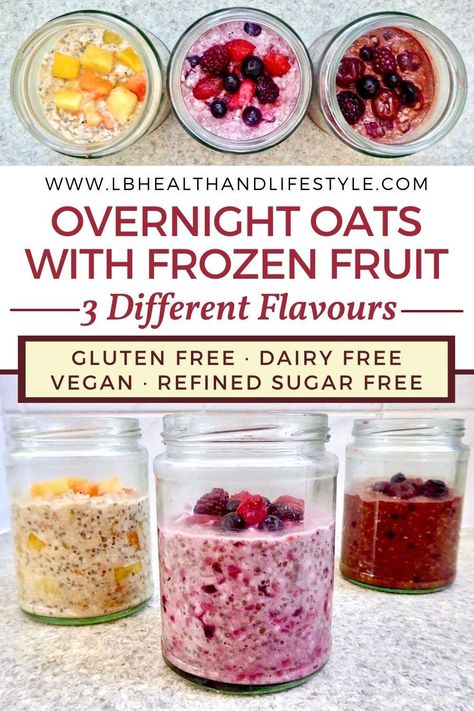 Overnight Oats Frozen Berries, Breakfast Gluten Free Dairy Free, Mixed Berry Overnight Oats, Overnight Oats With Frozen Fruit, 5 Minute Breakfast, Dehydrator Recipes Fruit, Dairy Free Overnight Oats, Breakfast Gluten Free, Frozen Fruit Recipes