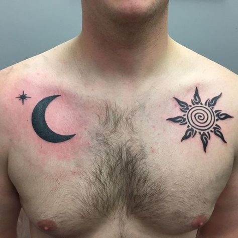 Wolves Tattoo, Tattoo Sonne, Luna Tattoo, Moon Sun Tattoo, Sun Tattoo Designs, Sun And Moon Tattoo, Mens Shoulder Tattoo, Moon Tattoo Designs, Sun Tattoos