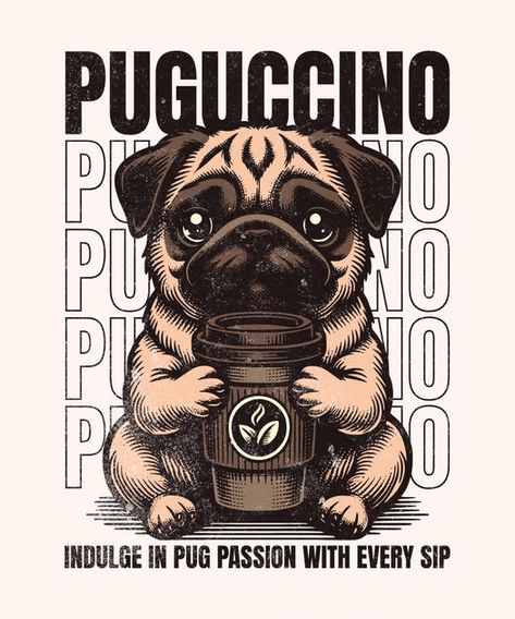 Pug dog cappuccino T-Shirt Design Template Grey Tshirt Design Ideas, T Shirts Ideas Design Creative, Dog Tshirt Design, Dog T Shirt Design, Animal Tshirt Design, Cat Shirt Design, Animal Shirt Design, Cat Tshirt Design, Tshirt Artwork