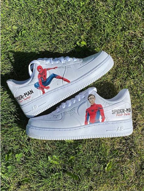 My custom Air Force 1s done by the amazing Shoesbystella on Instagram ❤️ #tomholland #spiderman #nikeairforce1 #customairforceones #nike Spider Man Shoes Nike, Spiderman Nike Shoes, Marvel Air Force 1, Spiderman Custom Shoes, Spiderman Air Force 1, Spiderman Nike, Shoes Spiderman, Nike Spiderman, Spiderman Shoes