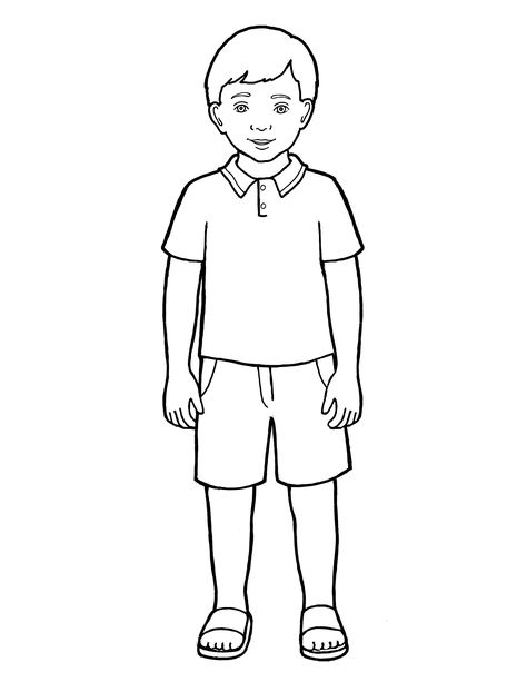 An illustration of a Primary-age boy standing, from the nursery manual Behold Your Little Ones (2008), page 43. Illustration Art Nouveau, Boy Coloring, Boy Illustration, صفحات التلوين, Boy Drawing, Human Drawing, Coloring Pages For Boys, Boy Images, Cartoon Boy