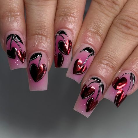 All Posts • Instagram Heart Aesthetic Nails, Nail Art Aesthetic, Vday Nails, Heart Aesthetic, Ideas Uñas, Hippie Nails, Sassy Nails, Cherry Nails, Stylish Nails Designs