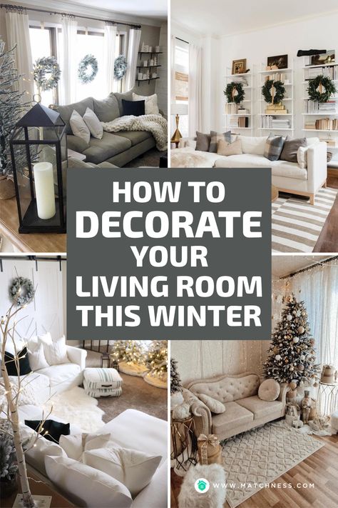 Winter Theme Living Room, Winter Couch Decor, Winter Living Room Aesthetic, Winter Wonderland Living Room Christmas Decorating Ideas, Cozy Winter Living Room Decor, Winter Living Room Decor Cozy, Winter Room Design, Winter Home Decor Living Room, Christmas Living Room Decor Cozy