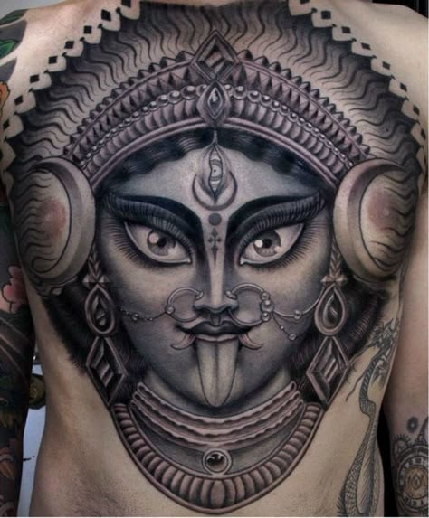 16 Fierce Kali Tattoos                                                       … Kali Tattoo, Icon Tattoo, Krishna Tattoo, Shiva Tattoo Design, God Tattoos, Goddess Tattoo, Shiva Tattoo, Facial Tattoos, Indian Tattoo