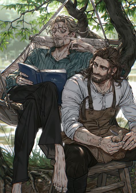 https://twitter.com/nye_igneous original character Garth and Hart Morning Reading, Arte Peculiar, 남자 몸, Wow Art, Character Design Male, Arte Horror, Arte Pop, Gay Art, Male Art