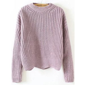 SheIn(sheinside) Purple Crew Neck Scalloped Hem Sweater My Only Sunshine, Crochet Top Outfit, Hem Sweater, Long Sleeve Pullover Sweater, Purple Sweater, Comfy Sweaters, Sweaters Online, Wrap Sweater, Scalloped Hem