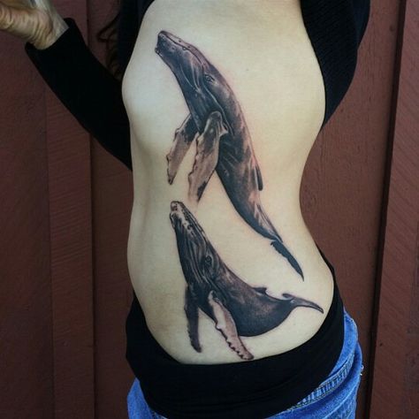 Chase Tafoya - Whales Tattoo Humpback Whale Tattoo, Rib Tattoo Ideas, Oregon Tattoo, Instagram Tattoos, Whale Tattoo, Whale Tattoos, Wild Tattoo, Realistic Tattoo, Mermaid Tattoo