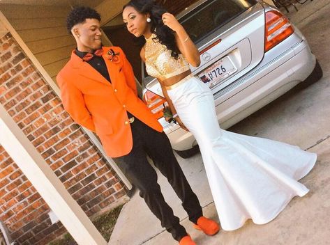 Prom Color Ideas, Orange Tuxedo, Prom Venues, Prom Slay, Prom 2k17, Tuxedo Prom, Prom Goals, Prom Suits For Men, Prom Couples