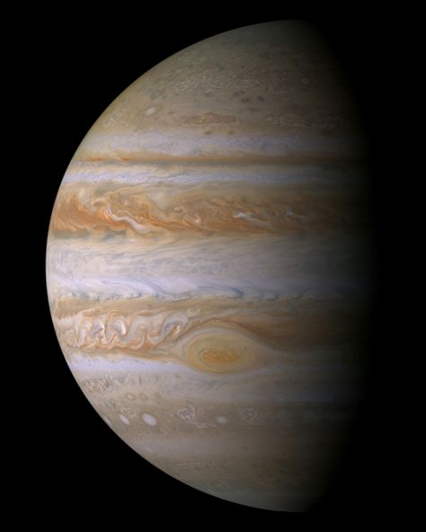 Although Jupiter is large as planets go, it would need to be about 75 times its current mass to ignite nuclear fusion in its core and become a star. Jupiter Poster, Nasa Solar System, Great Red Spot, Cassini Spacecraft, Planetary Science, Space Photos, Sailor Jupiter, Vedic Astrology, Space Nasa