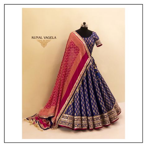 Banarsi Lahenga Design, Lehenga From Banarsi Saree, Banaras Lehanga Designs, Blue Banarasi Lehenga, Banasari Lehenga, Ekaya Banaras Lehenga, Indian Wedding Reception Outfits, Simple Lehenga, Half Saree Lehenga