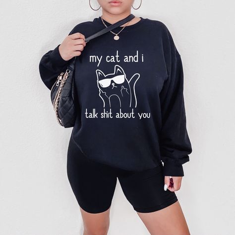 Me Who? Meow! “Me And My Cat Talk Shit About You” Is Harsh But True! 50/50 Cotton Crew Neck Long Sleeve Comfortable High Quality Colors: Black White Gray Size: S M L Xl 2x 3x 4x 5x * Each One Is Hand Made * Each One Is Made With Love * Bundle To Comment To Choose Color * Size Up For An Oversized Look Like The Model Me And My Cat, Cat Talk, My Cat, Choose Colors, 50 50, Black Gray, Sweatshirts Women, With Love, Black And Grey