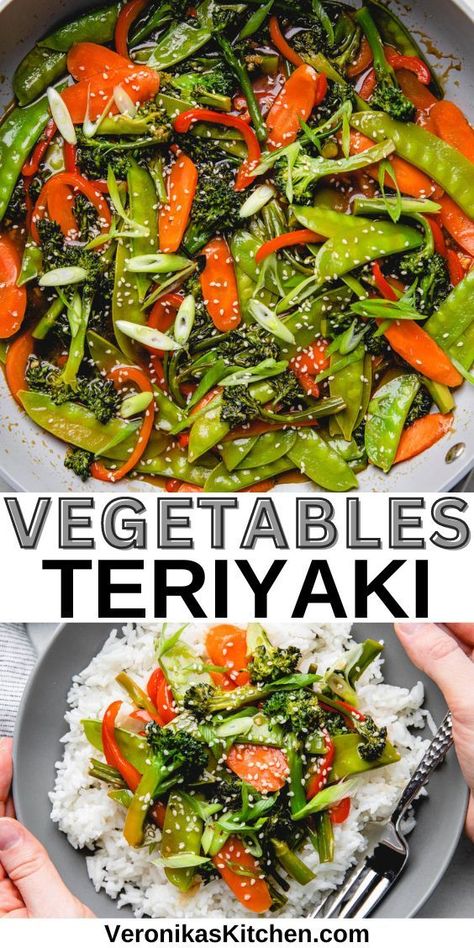 Broccoli, snow peas, carrots, and red pepper cooked in teriyaki sauce in a skillet. Teriyaki Vegetables, Stir Fry Vegetables, Easy Mongolian Beef, Teriyaki Stir Fry, Homemade Teriyaki Sauce, Cooking White Rice, Easy Weeknight Dinner, Fried Vegetables, Broccoli Beef