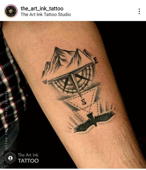 Tattoo in Ahmedabad) #tattooahmedabad #compass #eagle #mountain #Pinterest #tattooidea #forearmtattoo #mentattoo #besttattoo #ketanpateltattooartist #theartink Compass Forearm Tattoo, Compas Tattoo, Berg Tattoo, Tattoo Eagle, Tattoo Mountain, Eagle Mountain, Alien Tattoo, Eagle Tattoos, Eagle Tattoo