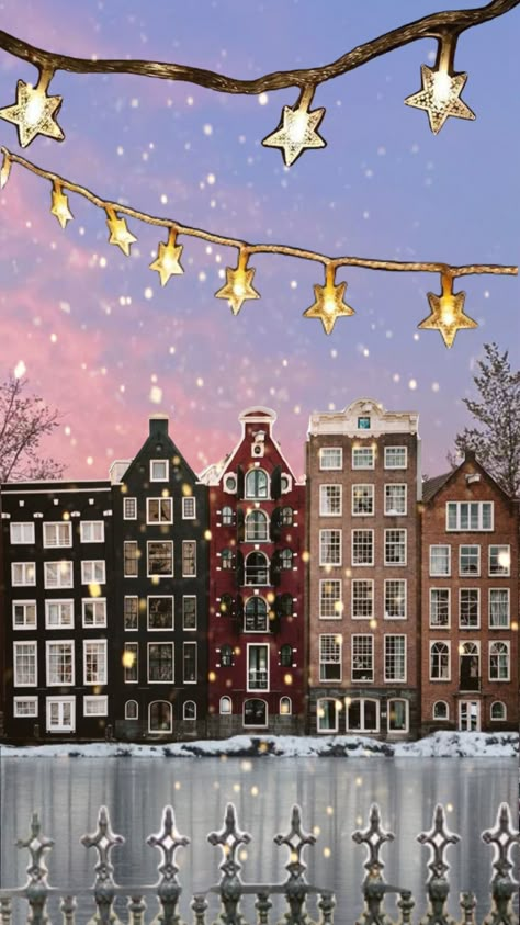 Christmas Window Aesthetic, Amsterdam Christmas Aesthetic, Christmas Wallpaper City, Winter Drawing Aesthetic, Christmas Wallpaper Illustration, Christmas Town Aesthetic, City Christmas Aesthetic, Christmas Art Aesthetic, Christmas Aesthetic Collage