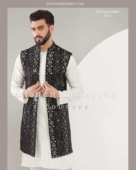 Our signature black mirror work short nehru jacket and long open shrug with intricate thread and sequin work . Shop now at www.kasbahmen.com Nehru Jacket, Work Shorts, Designer Party Wear Dresses, Nehru Jackets, Mirror Work, Party Wear Dresses, Black Mirror, Party Wear, Mens Jackets