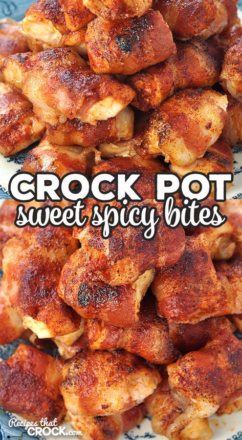 Chicken Bites Appetizers, Chicken Appetizers Easy, Spicy Chicken Bites, Bbq Chicken Bites, Chicken Bites Recipe, Bacon Wrapped Chicken Bites, Chicken Bites Recipes, Teriyaki Chicken Crock Pot, Slow Cooker Appetizers