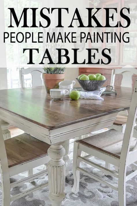 Ebony Kitchen Table, Stenciled Kitchen Table, Painted Dining Table And Chairs Colors French Country, White Top Kitchen Table, Kitchen Table Makeover Farmhouse, Painting Farmhouse Table, Diy Dining Room Table Makeover Farmhouse Style, Chalk Painted Kitchen Table, Grey And White Farmhouse Table