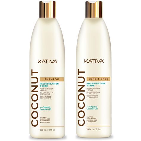 PRICES MAY VARY. Kativa Coconut Oil Shampoo (355 ML) and Conditioner (355 ML) Set, Kativa Coconut Line, Rebuilds and Repairs Hair, for Extremely Damaged, Sensitized, Dehydrated and Dull Hair, Salt-Free, Sulfate Free, Gluten Free, Paraben Free Coconut Shampoo And Conditioner, Pingu Pingu, Coconut Oil Shampoo, Coconut Shampoo, Salt Free, Vanilla Coconut, Dull Hair, Sulfate Free, Hair Repair