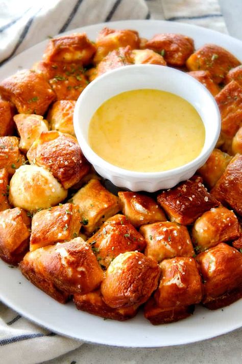 Pretzel Monkey Bread - Carlsbad Cravings Bread With Honey, Honey Mustard Dip, Mustard Dip, Carlsbad Cravings, Crowd Pleasing Appetizers, Pretzels Recipe, Soft Pretzels, Dinner Appetizers, Monkey Bread