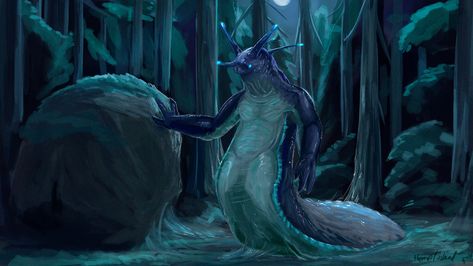 ArtStation - Moonlight slug, Timi Honkanen Slug Monster, Leopard Slug, Walking Outside, Glowing Effect, Eldritch Horror, Cthulhu Mythos, Blue Glow, Fiction Idea, Extinct Animals