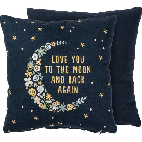 Item: #109832 - Shop Pillow - Love You To The Moon And Back from Primitives By Kathy. Explore 1000s of industry leading products with fast shipping and wholesale prices. Celestial Home Decor, Celestial Home, Grey Throw Pillows, Primitives By Kathy, Canvas Pillow, To The Moon And Back, Velvet Throw, Back Stitch, Best Pillow