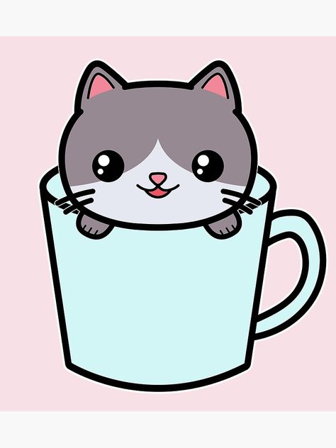 A cute cat in a teacup. Cute Pictures To Draw, Mug Drawing, Cup Cat, A Cute Cat, Drawing Wallpaper, Drawings Of Friends, Pictures To Draw, Rock Painting, Drawing Ideas