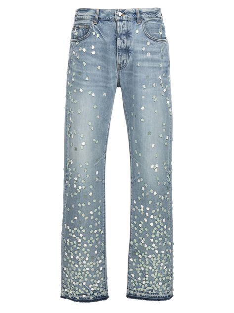 Find AMIRI Floral' Jeans on Editorialist. 'Floral' cotton denim jeans with all-over floral embroidery, button closure, five pockets, leather logo tag. AMIRI 'Floral' jeans True to size fit Floral Jeans, Sweatpants Shorts, Checkered Shirt, Logo Tag, Leather Logo, Flip Flop, Distressed Denim, Floral Embroidery, Bottoms Pants