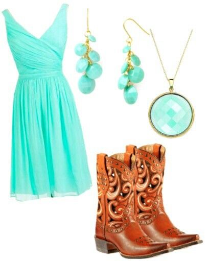 Country Clothes #CountryLife #Cowboyboots #TurquoiseDress Country Wedding Attire For Guests, Wedding Attire For Guests, Country Wedding Attire, Dresses And Boots, Classy Country, Custom Jewelry Ideas, Country Clothes, Country Outfit, Fav Color