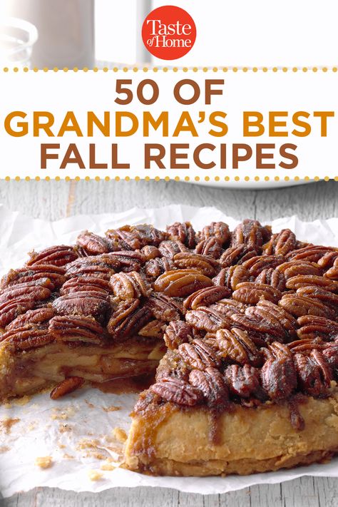 Taste Of Home Desserts, Vintage Fall Recipes, Old Fashioned Recipes Dinners, Cooking With Grandma, Grandma's Pumpkin Pie Recipe, Grandma’s Thanksgiving Stuffing Recipe, Best Fall Recipes, Grandma’s Chicken Casserole, Autumn Cooking