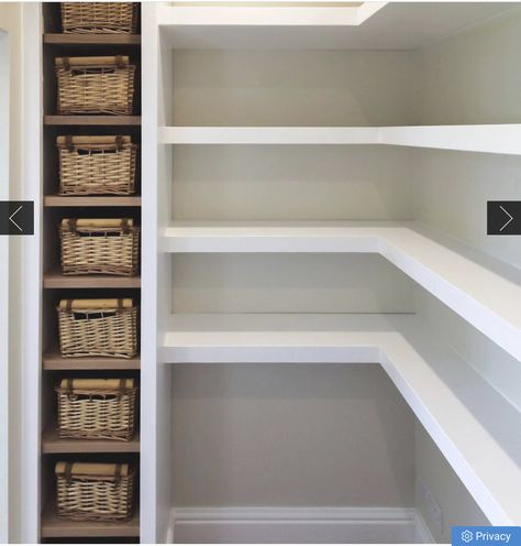 Diy Corner Pantry Shelves, L Shape Pantry Design, Small L Shaped Pantry, Under Stair Closet Ideas, Walkin Pantry Ideas Storage, L Shape Pantry, Walkin Pantry Ideas, Diy Corner Pantry, L Shaped Pantry