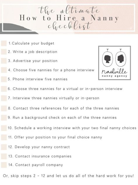 Nanny Checklist, Nanny Contract, Nanny Agency, Job Description, Nanny, Nashville, Budgeting, Interview, Word Search Puzzle