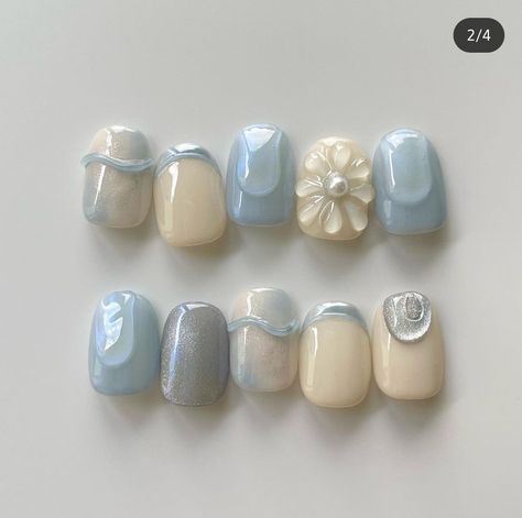 Nude Glossy Nails, Blue Macaron, Pastel Blue Nails, Coquette Blue, Glossy Nails, Rock Nails, Bad Nails, Nail Piercing, Fake Nails Designs