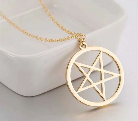 Gold Inverted Pentagram Necklace New Pentacle Pendant Rune Witchcraft, Cthulhu Necklace, Satanic Jewelry, Witchcraft Jewelry, Magic Necklace, Pentacle Necklace, Inverted Pentagram, Pentagram Necklace, Fine Gold Necklace