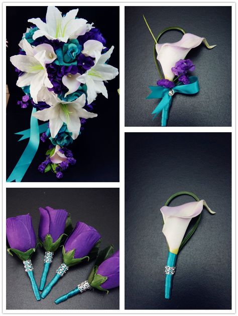 Purple And Teal Wedding, Teal Wedding Decorations, Teal Beach Wedding, Purple Teal Wedding, Teal Wedding Colors, Purple And Silver Wedding, Toss Bouquet, Purple Wedding Decorations, Purple Wedding Theme