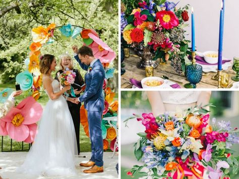 Bright Wedding Colors, Funky Wedding, Junior Bridesmaids, Boda Mexicana, Rainbow Wedding, Bright Wedding, Summer Wedding Colors, Wedding Theme Colors, Colorful Wedding